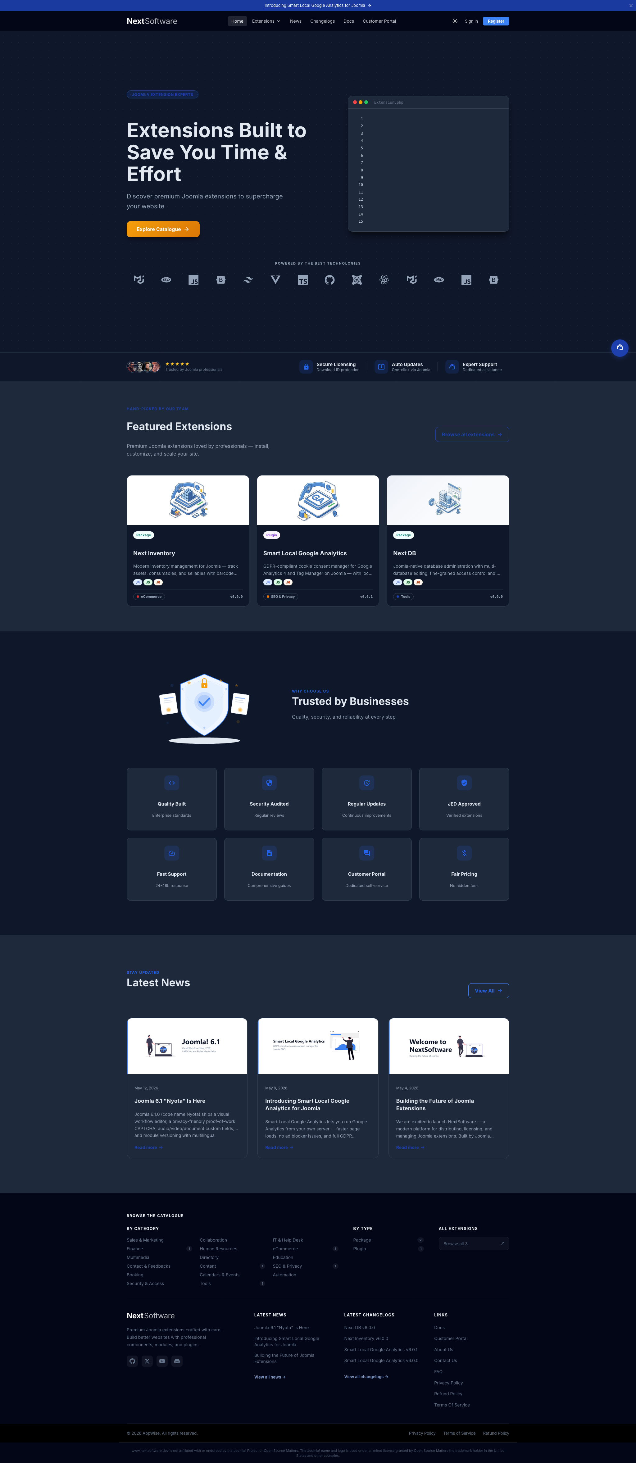 Capture d'écran complète de NextSoftware - Plateforme d'extensions Joomla enterprise
